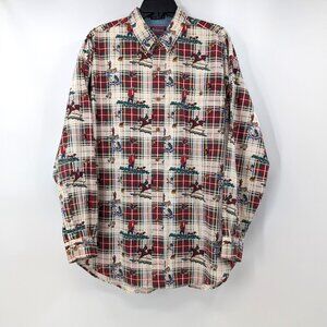 Hathaway Sport Shirt Mens L Sports Vtg All Over Print Outdoor Button Down Collar